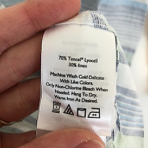 EDDIE BAUER Vista Point Embroidered Tunic White Navy Blue Striped 3/4 Sleeve S - Picture 7 of 9